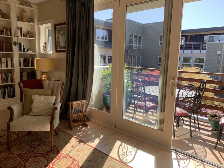 looking out onto the deck from the library