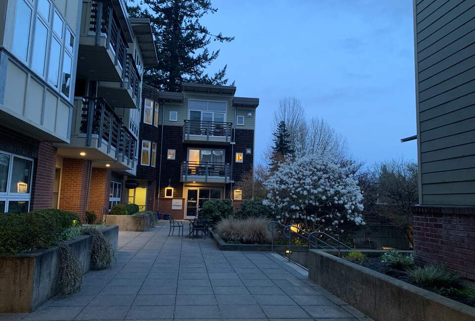 walking through the courtyard to our door