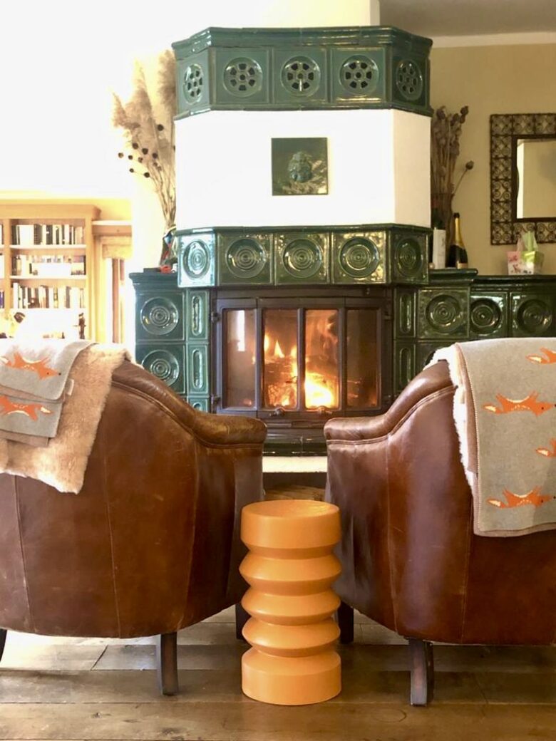 Out traditional Czech tiled fireplace