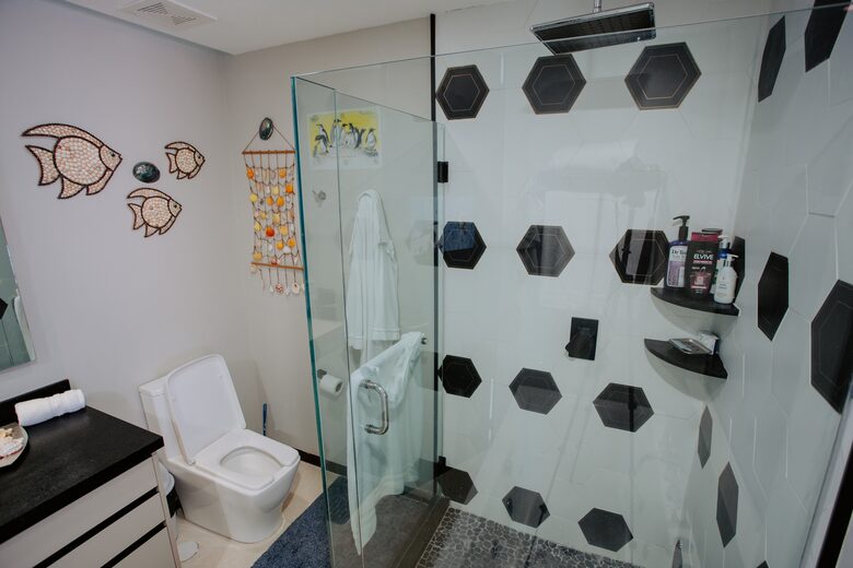 Modern shower with rainfall showered
