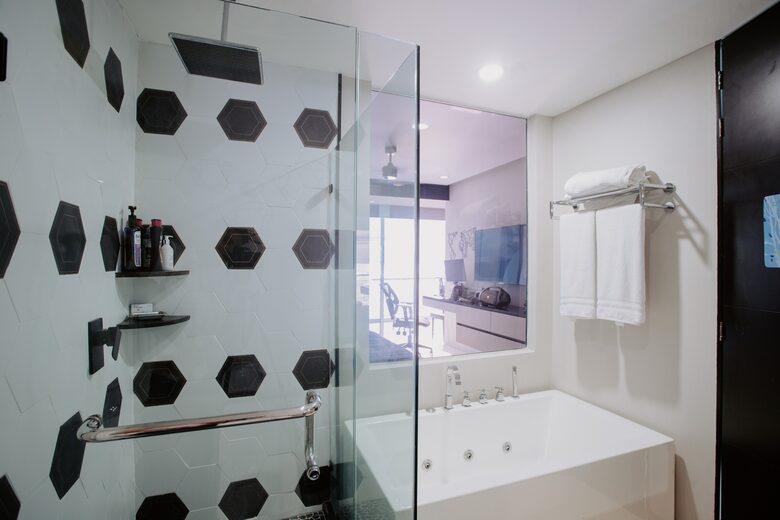 View of ocean from bathroom