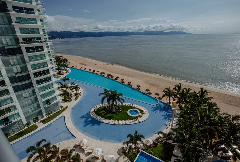 View from balcony of Infinity pool and beach
