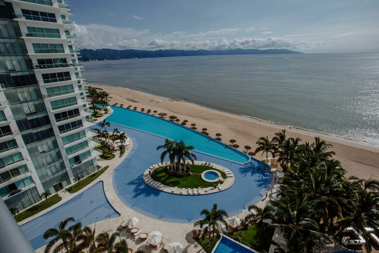 View from balcony of Infinity pool and beach