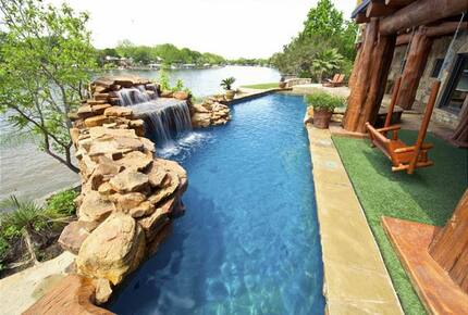 Lakefront Log Home with Large Lagoon Pool and Hot tub | Sleeps 35 - Burnet, Texas