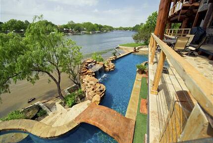Lakefront Log Home with Large Lagoon Pool and Hot tub | Sleeps 35 - Burnet, Texas