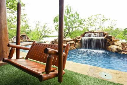 Lakefront Log Home with Large Lagoon Pool and Hot tub | Sleeps 35 - Burnet, Texas