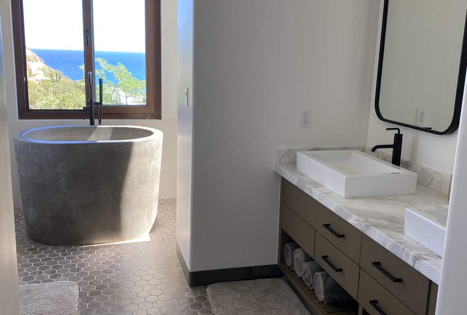 Main bathroom with Japanese soaking tub and shower