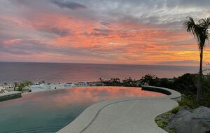Sunset view from the infinity edge pool at the house