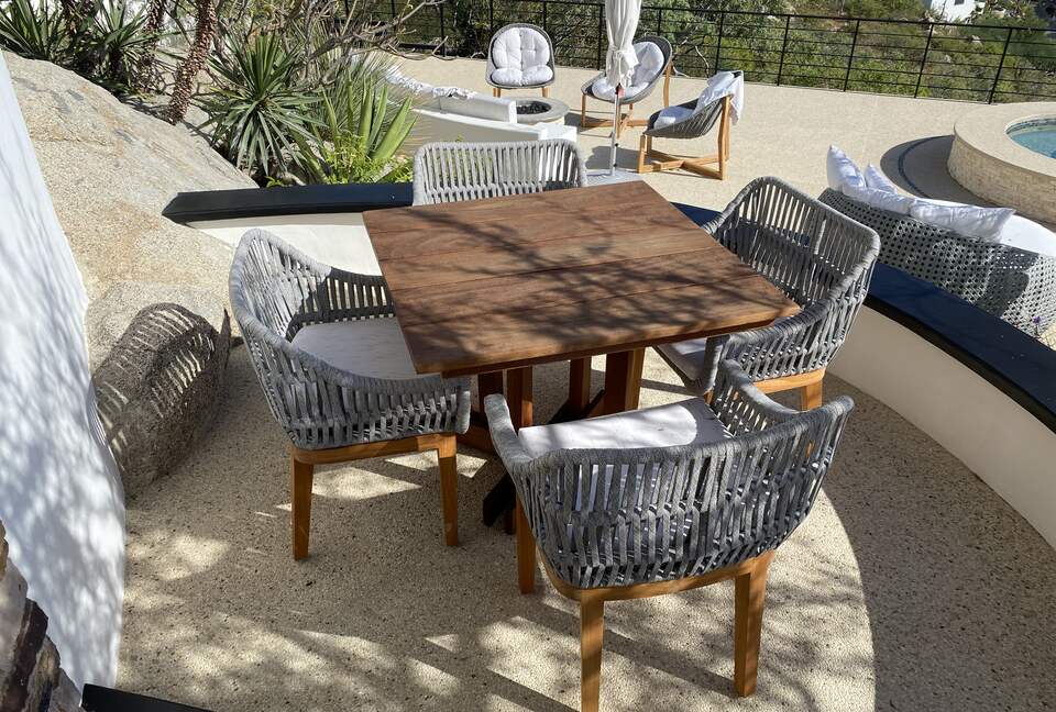 Backyard poolside seating area