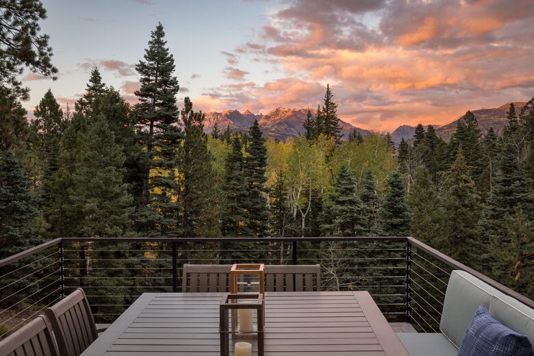 Outdoor deck with sunset views.