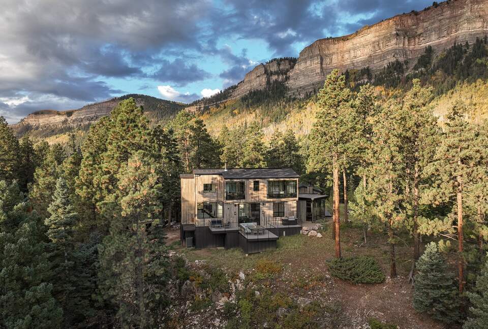 Aerial shot of backside of Durango Mountain Home.
