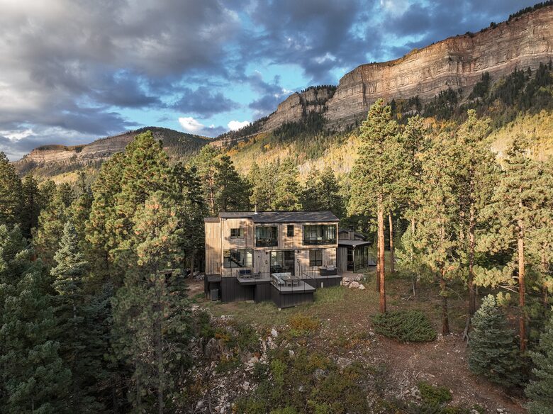 Aerial shot of backside of Durango Mountain Home.