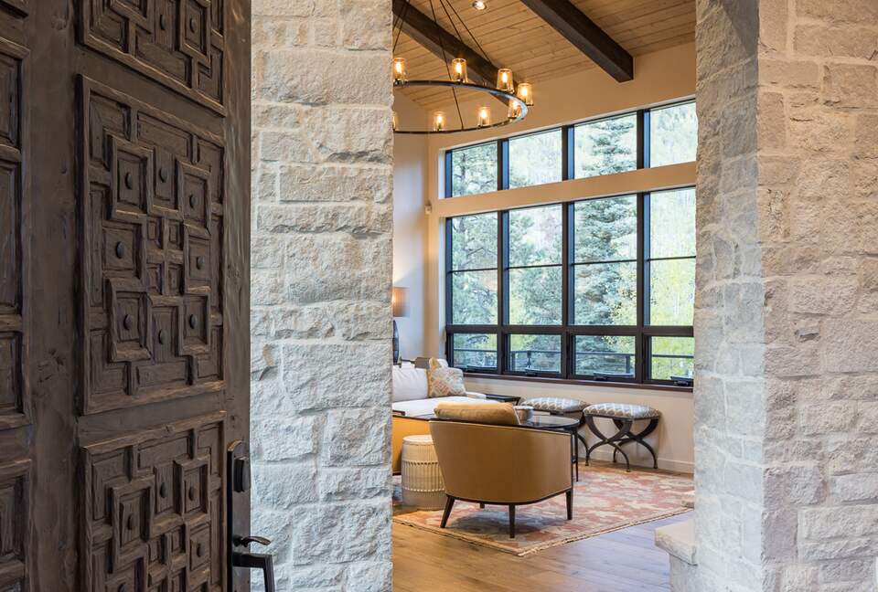 The front door into the entryway with the living room