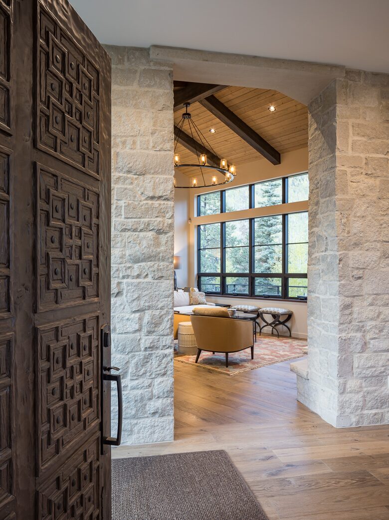 The front door into the entryway with the living room