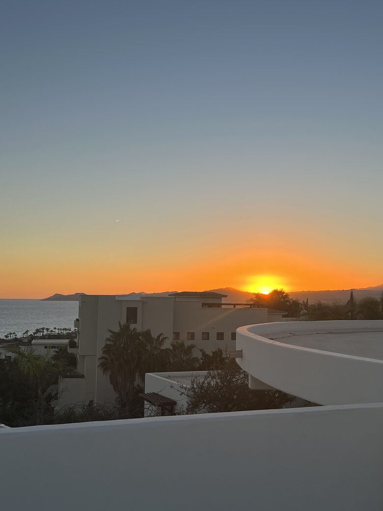 sunset view from rooftop deck