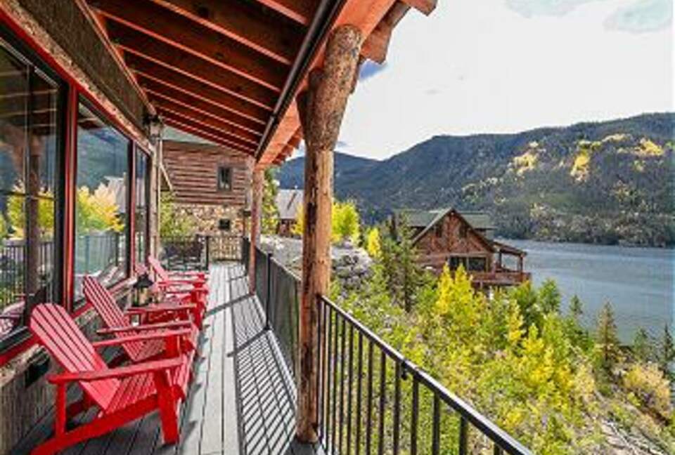 Lakefront deck with gas fireplace