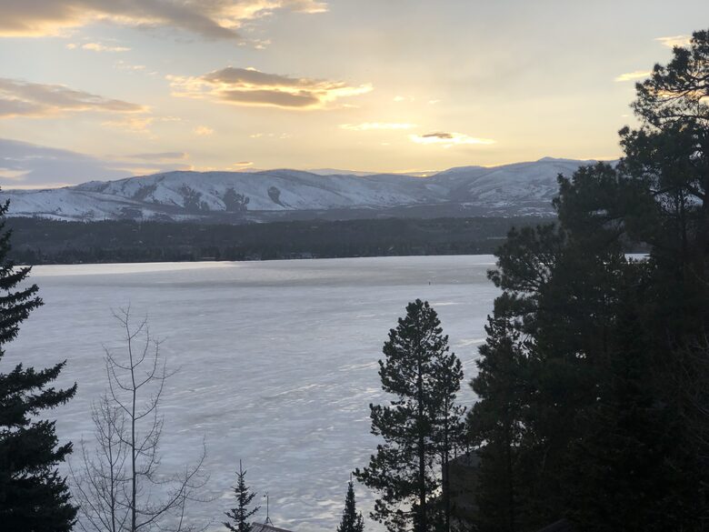 Sunset view from the deck over the lake