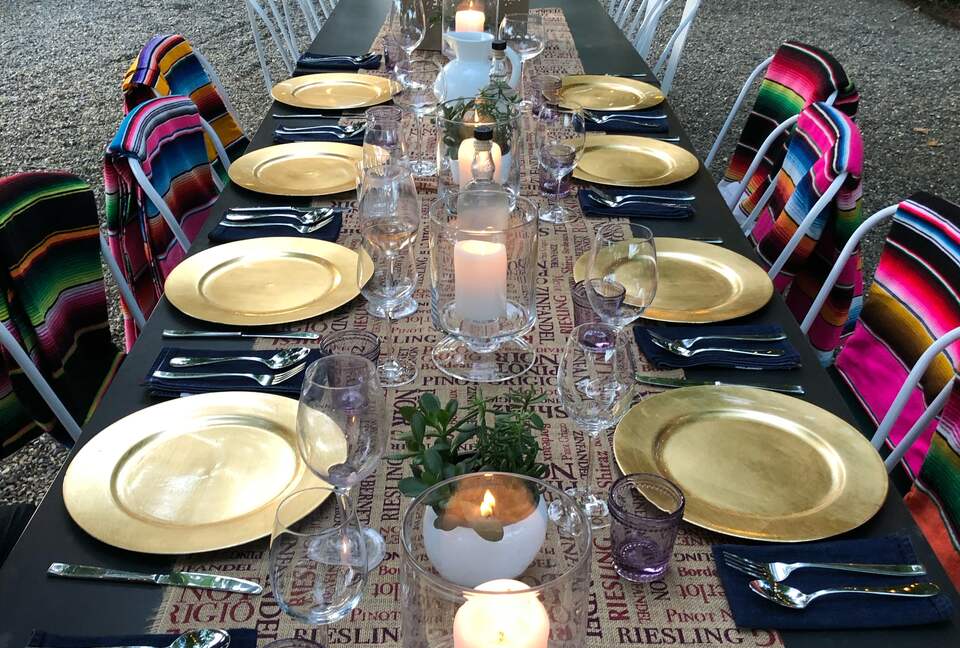 A view of the table setting looking at the north vineyards.