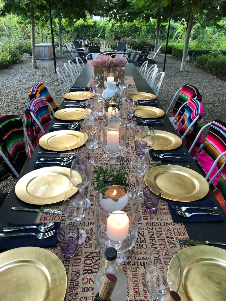 A view of the table setting looking at the north vineyards.