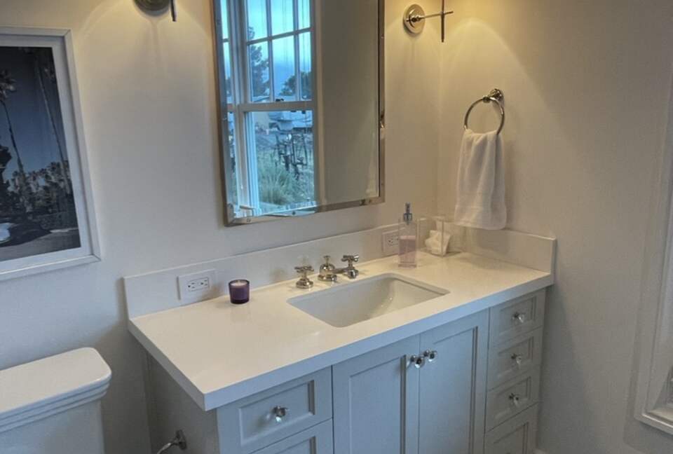 The spa like feel of the first guest bathroom.