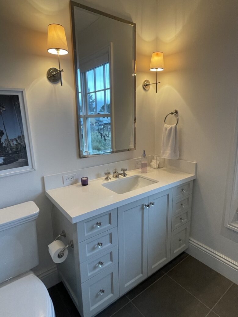 The spa like feel of the first guest bathroom.