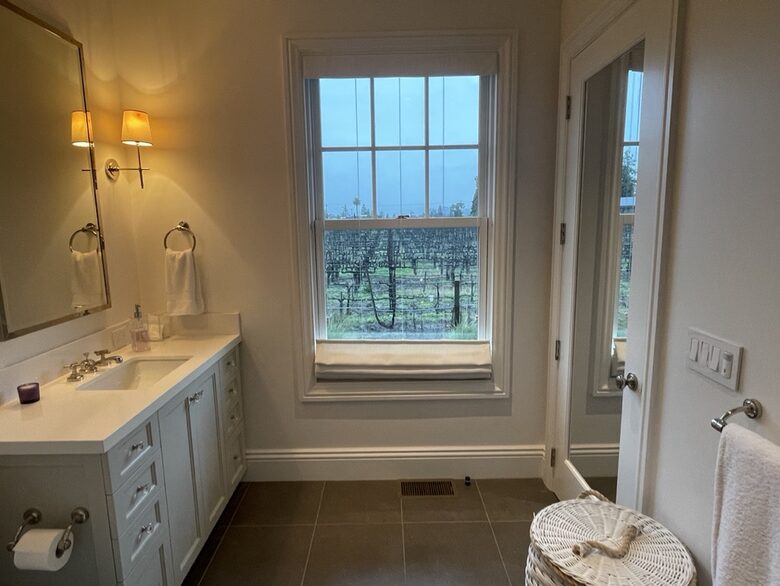 The first guest bathroom looking north.