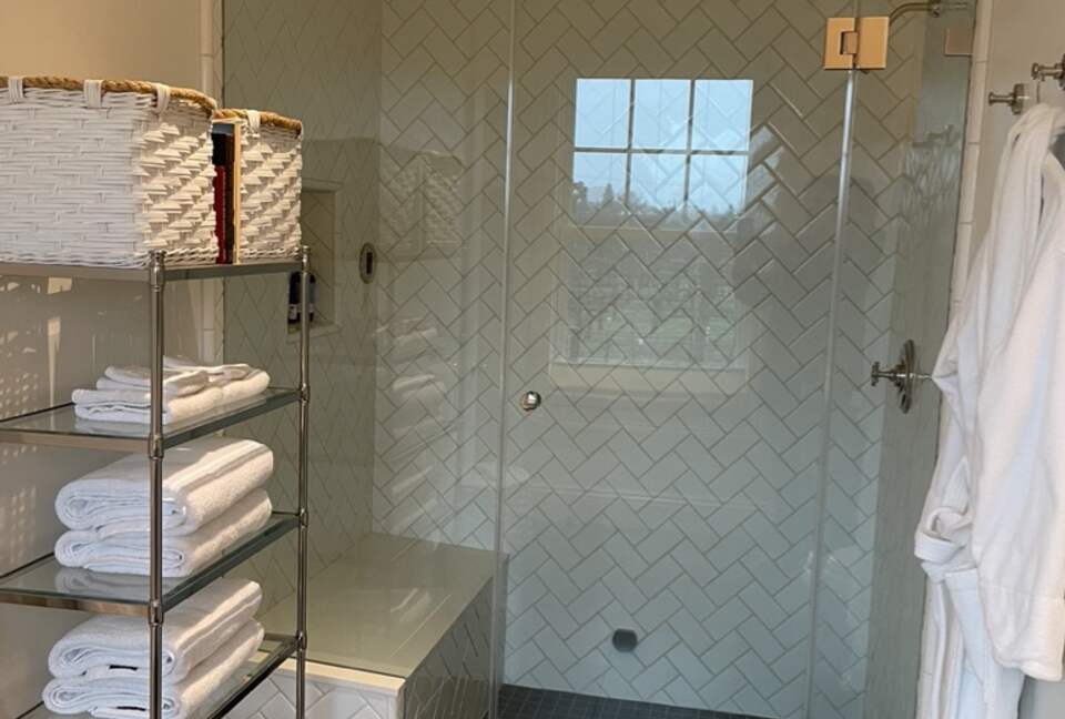 The steam shower of the first guest bathroom.