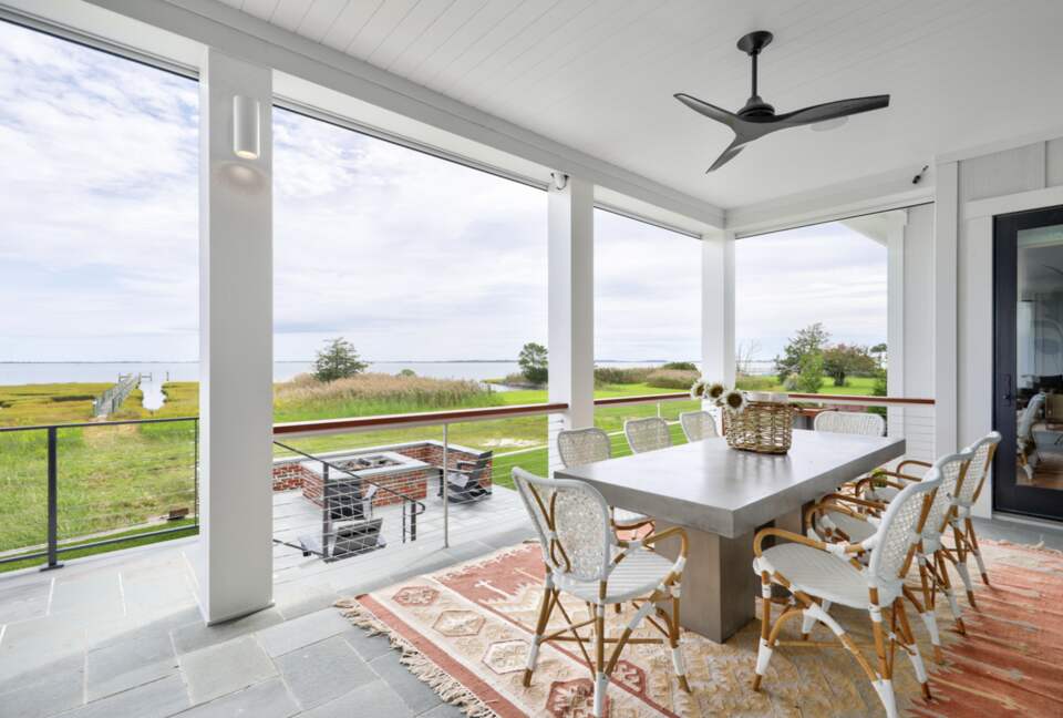 screened porch overlooking bay
