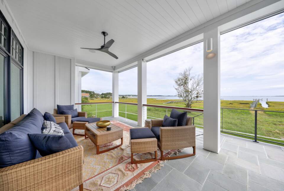 screened porch overlooking bay