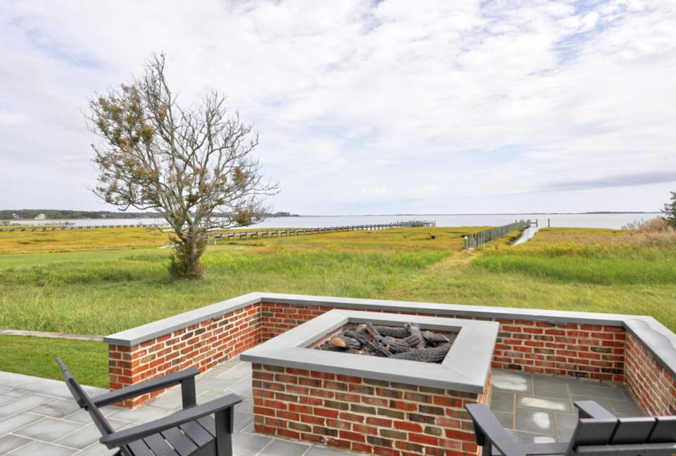 fire pit overlooking the bay