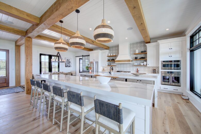 ktichen highlighting outer island with bar stools