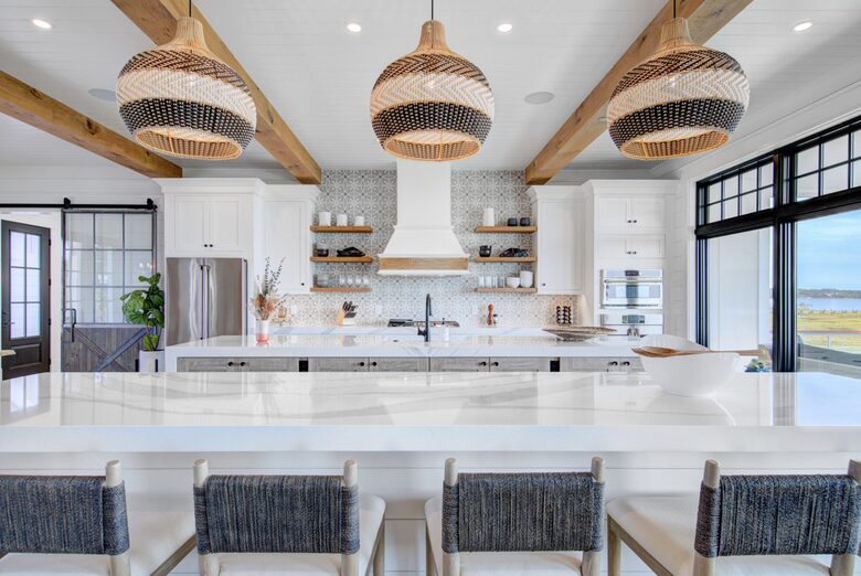 kitchen showing dual islands - outer with bar stools