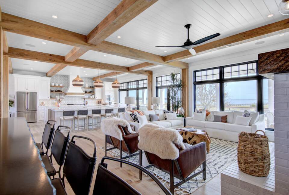 view toward great room from bourbon bar