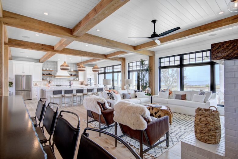 view toward great room from bourbon bar