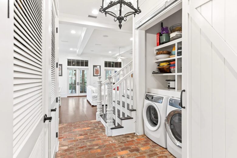 Full W/D on 1st floor with easy access & storage to Kitchen