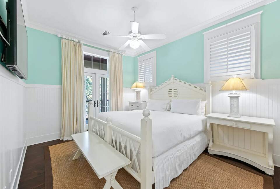 K suite with large shower, large vanity & double closet.