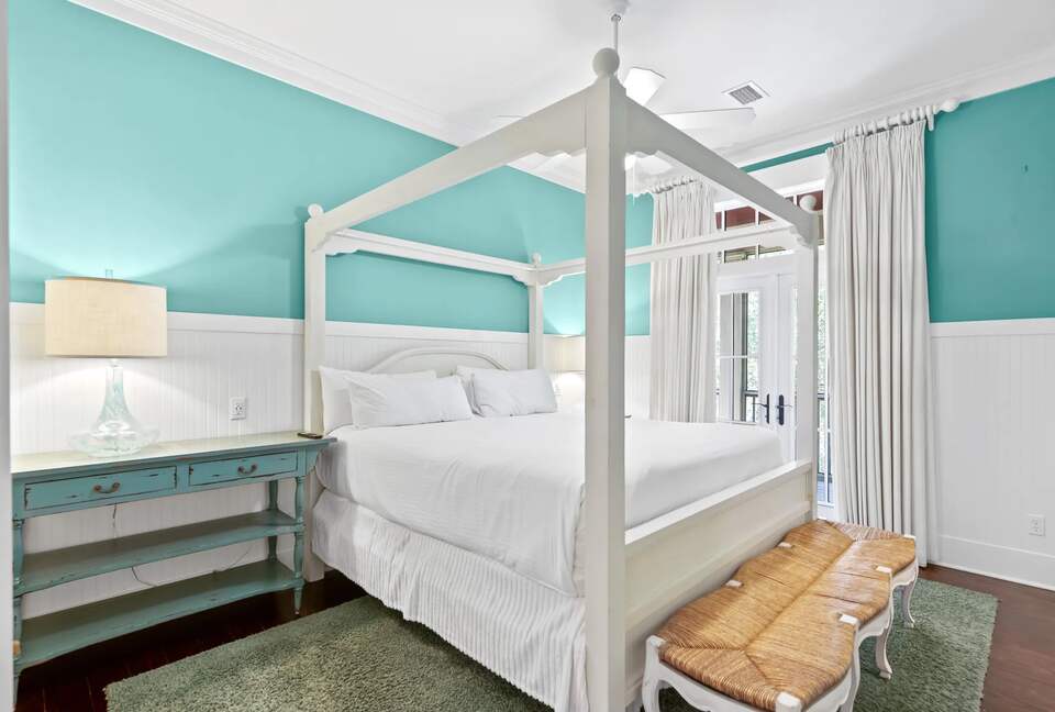 K Suite, french doors open to screen porch, double closet.