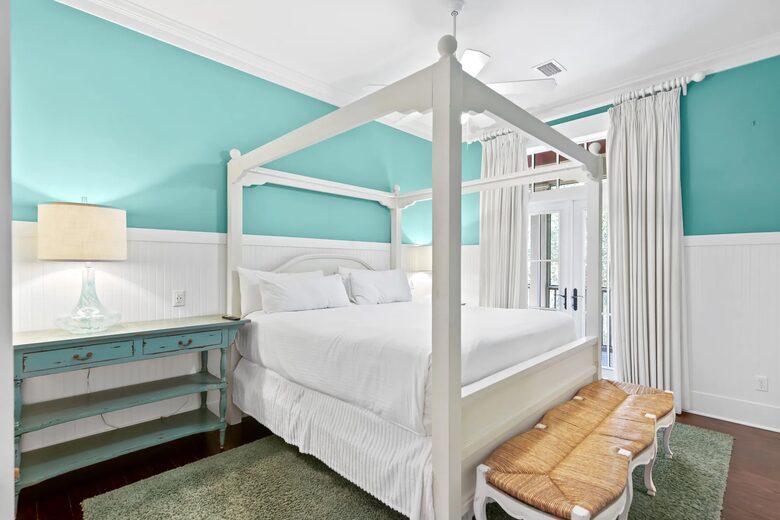 K Suite, french doors open to screen porch, double closet.