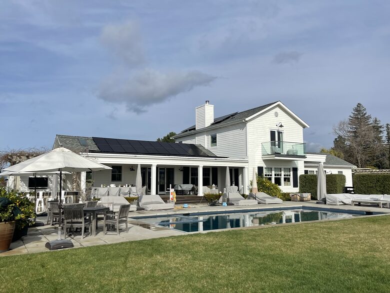 The pool, south deck, and outdoor bar area.