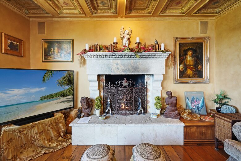 Great Room Closeup of 70" Smart TV & Fireplace