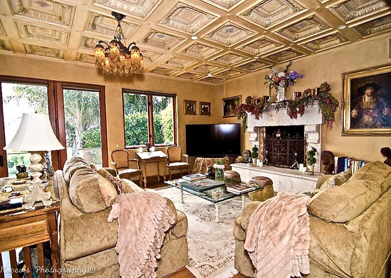 Great Room Coffered Handpainted Ceiling