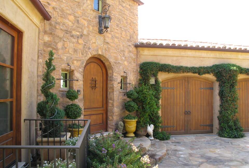 Villa Bella Malibu front door and 2-car garage