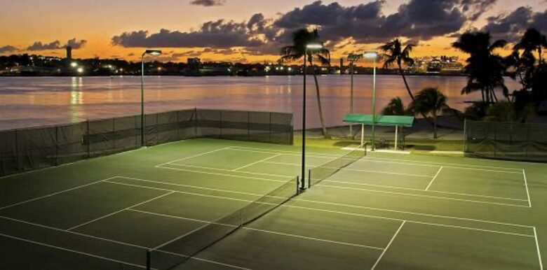 Play tennis on one of the three har-tru courts & three hard.