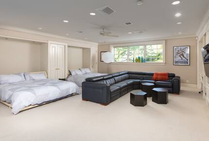 Media room with 2 king Murphy beds