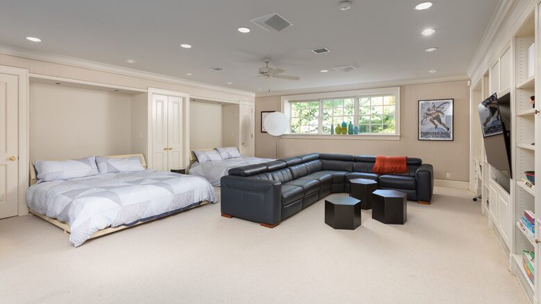 Media room with 2 king Murphy beds