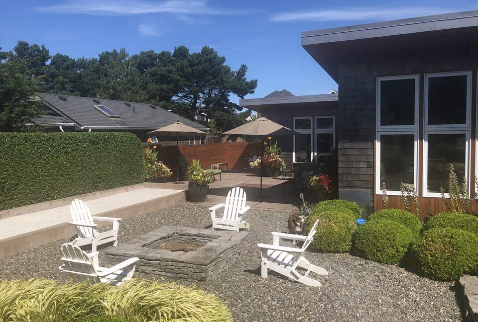 Outdoor fire pit and bocce court