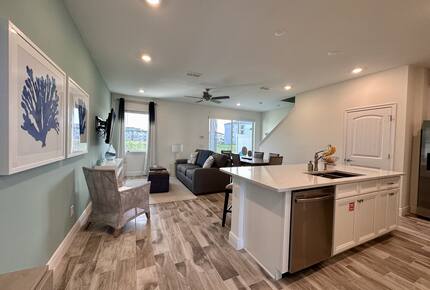 Kitchen island. Cooking with lake view.