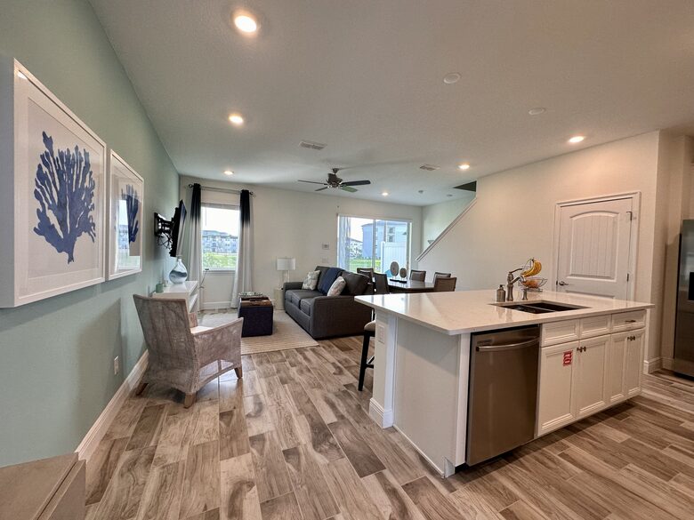 Kitchen island. Cooking with lake view.