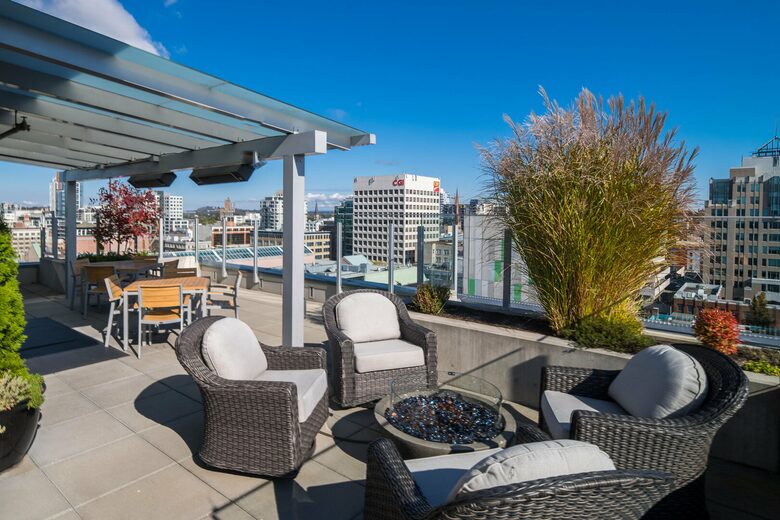 Shared roof top seating with gas fire pit
