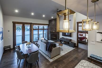 Open concept living room, kitchen and dining area